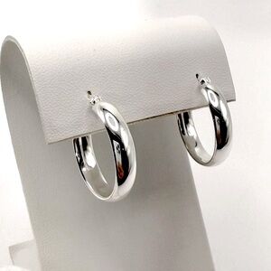 .925 Sterling Silver 4.8mm x 23mm Round Hoop Earrings